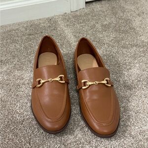 LOFT Leather Loafers with Gold Buckle